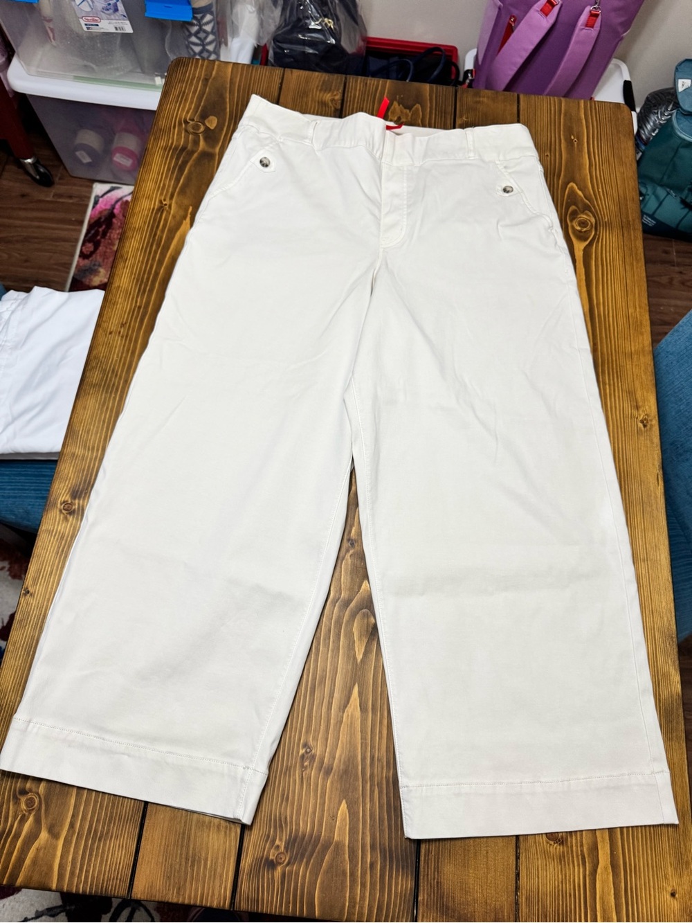 SPANX Wide Leg Stretch Pants in Cream